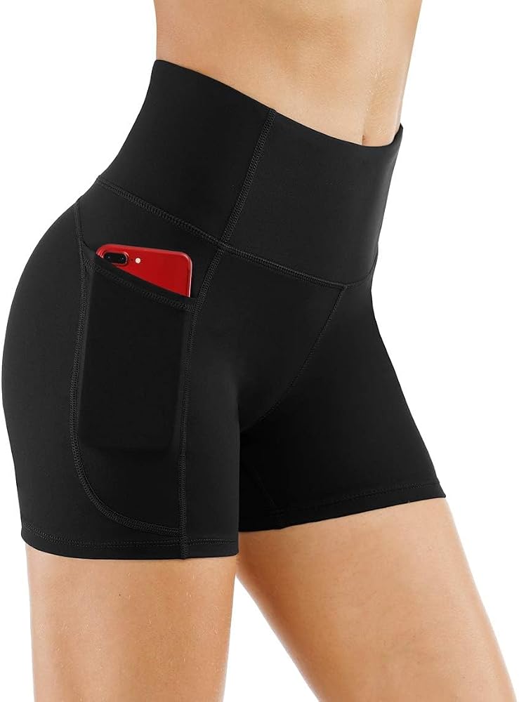 Amazon listing photo of THE GYM PEOPLE black high-waist shorts